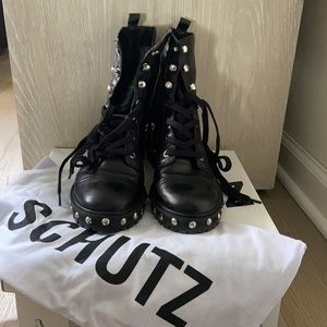 Schutz Andrea Studded Leather Combat Boots
